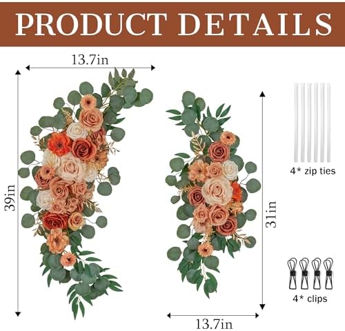 Ting's time Wedding Arch Flowers Pack of 2 Artificial Silk Large Flower Swag Welcome Sign Floral Swag Reception Backdrop Floral Decor for Fall Wedding Party Ceremony (Burnt Orange) - Image 5