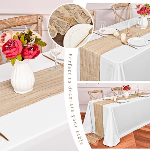 16 Pack Beige Cheesecloth Table Runners, 20x120 Inch - Image 6