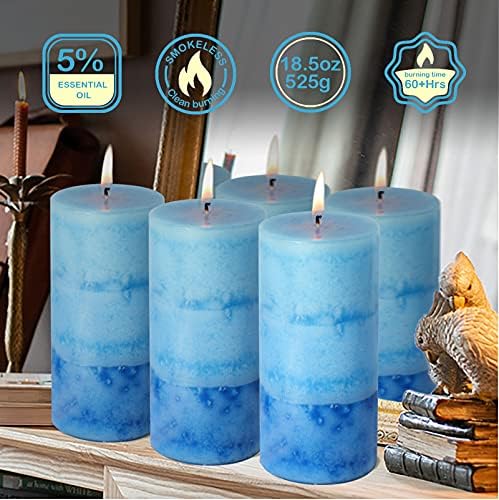 Pillar Candles Ocean Scented, Immeiscent Aromatherapy Candles, 60+ Hours Burn Long Lasting, Blue Mottled Layered Candles for Home Scented, SPA, Restaurant, Set of 3 - Image 5