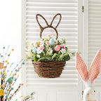 Glizthome 18" H Easter Wreath Decorations Bunny Shape Basket Wreath Artificial Flower for Front Door Spring Home Dining Table Baby Shower Farmhouse - Image 5