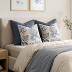 Set of 2 Euro Floral Pillow Covers 24x24 Inch Navy Blue - Image 6
