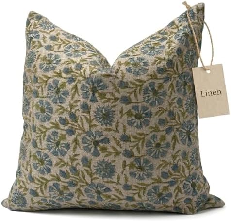 Linen Throw Pillow Covers 20x20 inch Blue Green Decorative Pillow Covers for Living Room, Bedroom by LineandLoop