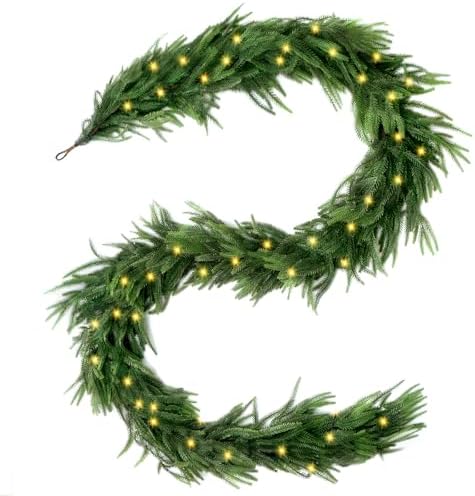 12 FT Artificial Norfolk Pine Garlands with Lights, Pre-Lit Christmas Garland, Real Touch Pine Artificial Faux Greenery Garland for Table, Mantle, Wall, Indoor, Outdoor Christmas Decorations - Image 7