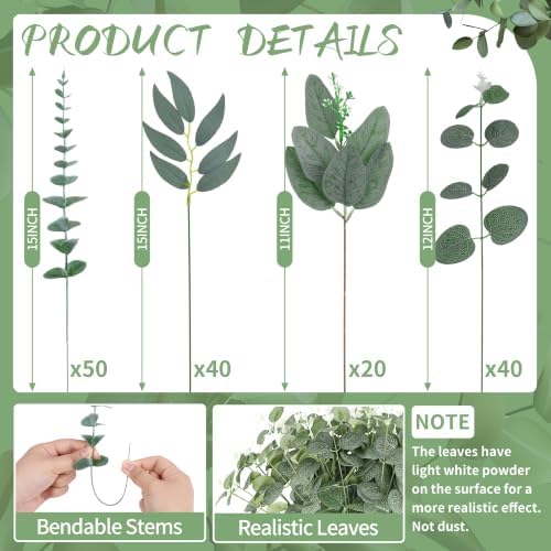 Palonu 150 Pcs 4 Kinds Mixed Artificial Eucalyptus Leaves Stems Bulk Fake Silver Dollar Eucalyptus Bundle Faux Plants Greenery for DIY Bouquets Floral Arrangement Wedding Engagement Party Decor - Image 2