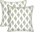 Ridhi Natural Spring Block Print Cotton Pillow Cover 20x20 Inch Set of 2 by Ridhi