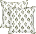 Ridhi Natural Spring Block Print Cotton Pillow Cover 20x20 Inch Set of 2 by Ridhi