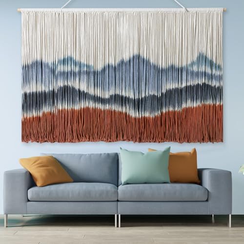 Tiamon Boho Wall Decor - 59''W x 35.4'' L Macrame Wall Hanging Dip-Dye Large Tapestry Art for Home Bathroom Farmhouse Bedroom Living Room Office Natural Modern Rustic Decoration - Image 5