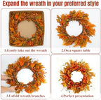 Betylifoy Fall Wreath for Front Door 22'' Artificial Autumn Pumpkin Wreaths - Image 6