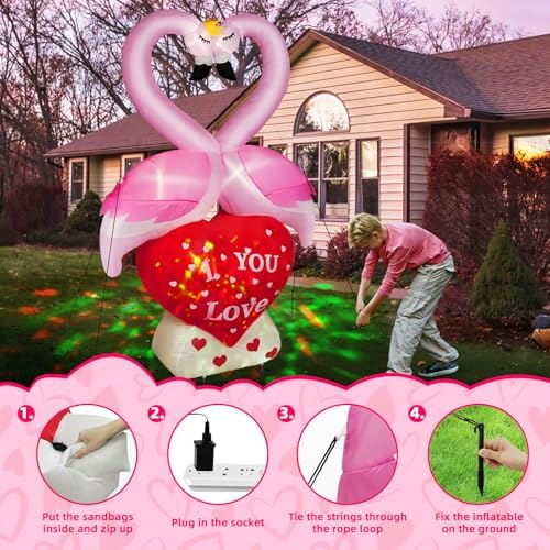 6FT Inflatables Couple's Swan with Love Heart, LED Lighted Love Blow up Yard Decorations, Romantic Heart Decor for Valentine Party Anniversary Wedding Propose Garden Lawn - Image 6