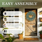 Solar Spring Wreath for Front Door 18in 30LED Pre-lit Spring Summer Greenery Wreaths Artificial Green Eucalyptus Leaf Wreath Home Decor Boxwood for Farmhouse Outside Fall All Seasons - Image 3