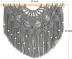 Youngeast Large Macrame Wall Hanging Boho Beaded Curtain for Window Macrame Bedroom Headboard Living Room Wall Art Tassel Tapestry Bohemian Woven Wall Decor 31" W X 25" H (Grey) - Image 2