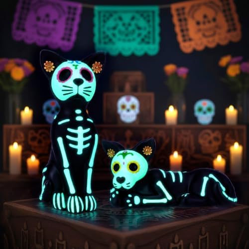 Simgoing 2 Pcs Luminous Day of The Dead Figurine Skeleton Halloween Dog - Image 4