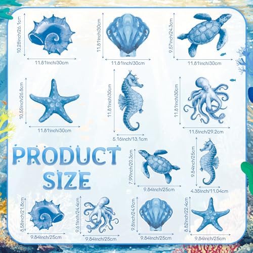 RattanView 12 Pcs Large Outdoor Ocean Hanging Decor Summer Coastal Decor Seashells Turtle Starfish Seahorse Octopus Ornaments Plastic Tags with String Outdoor Beach Ocean for Summer Bachelorette Party - Image 2
