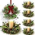 6 Pcs Small 4th of July Candle Ring Wreath with Red Blue White Daisy Artificial Hydrangea Flowers Mini Independence Day Candle Holder Wreath (6, Greenery with Red Bells Pinecones) by Unknown