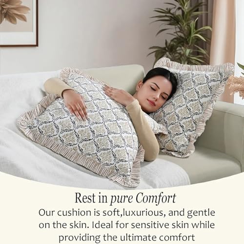 CPC Sandstone Regal Hand Block Print 100% Cotton Ruffle Throw Pillow Cover 18x18 inch with Hidden Zipper Decorative for Couch, Bed, Sofa, Farmhouse, Cottagecore Decor Gift Christmas Fall Thanksgiving - Image 6