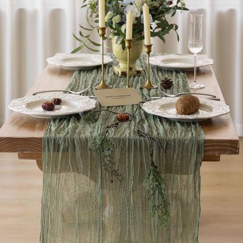Sage Green Cheesecloth Table Runner 120 Inches for Party Home Decorations - Image 3