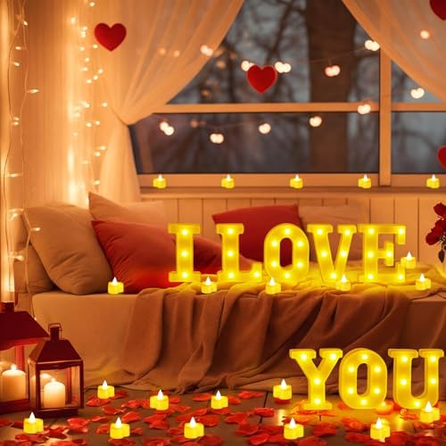 I Love You Light up Letter 24 Candles & 2000 Rose Petals, Deep Red - Image 6