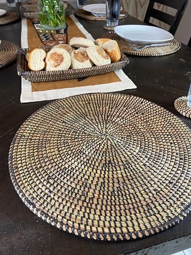 Senegal Placemats/African Bohemian Woven Seagrass Placemats/Natural Wicker Round Basket Placemats/Decorative Hanging Wicker Plates/Hanging Wall Decor (Black) - Image 6