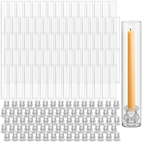 Teenyyou 12 Set Glass Hurricane Candle Holders Candlestick Bulk 12.6",Clear by Teenyyou