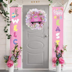 Easter Wreaths for Front Door with Lights,Easter Door Wreath,Easter Mesh Wreath,Bunny Spring Colorful Easter Decorations Holiday Ornament for Home Indoor Outdoor Supplies (Pink Car) - Image 4