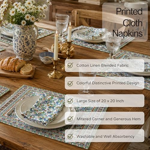 FINGERCRAFT Cloth Napkins Set of 12 Cotton Linen, 20x20 Inch, Amber Vine - Image 5