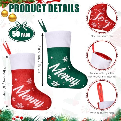 HooLing 50 Pcs 7 Inch Mini Christmas Stockings Bulk, Green, Basic - Image 2