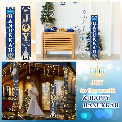 47" Happy Hanukkah Joy World Porch Sign, 2 In1 Welcome Sign - Image 4