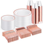 WELLIFE 600 PCS Rose Gold Disposable Dinnerware Set for 100 Guests by WELLIFE