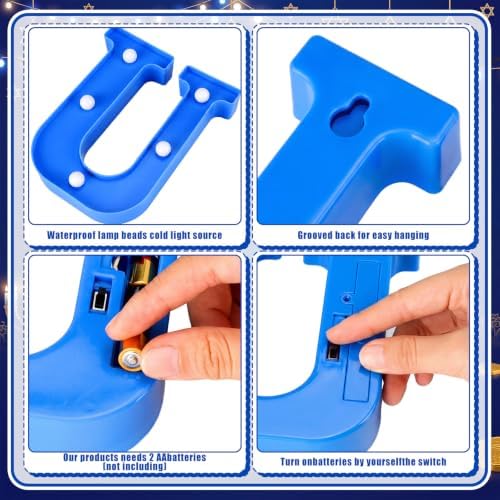 Ganeen 8 Pcs Hanukkah LED Letter Lights Battery Powered Blue Marquee Sign - Image 3