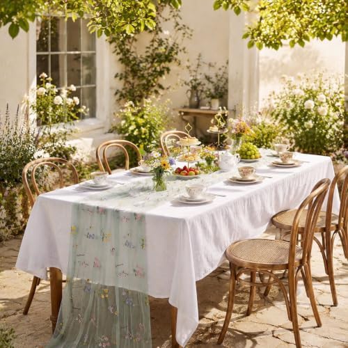 Irenare 6 Pcs 9.8ft Wildflower Tulle Table Runners, Multicolor - Image 6