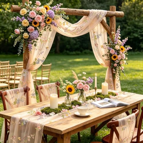 3 Pcs Floral Table Runner 10ft Embroidery Soft Flower Tulle - Image 3