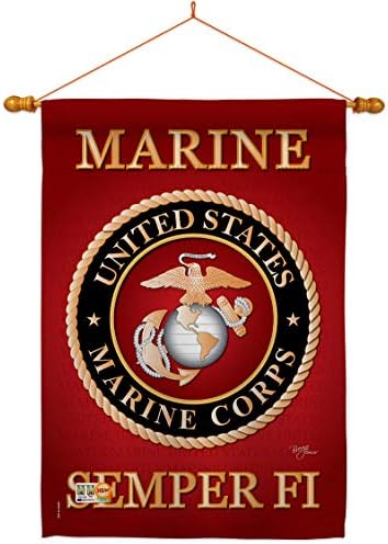 Breeze Decor HS108057-BO-03 Marine Corps Americana Military Decorative Vertical House Flag Set, 28"x 40" w/Flagpole, Multi-Color by Breeze+Decor