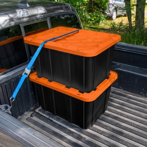 Sterilite 12 Pack 27 Gal Industrial Storage Tote with Snap Fit Lids, Orange - Image 6