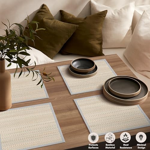 Hausattire Bamboo Placemats for Dining Table Set of 10 Washable 14x14 Inch Square Place Mats Sushi Mats for Kitchen Table Outdoor Parties Easter Farmhouse Boho Decoration - Grey - Image 3