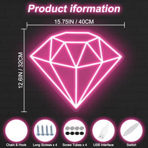 Pink Diamond Neon Sign for Bedroom Wedding Bar Romantic Glam Wall Decor - Image 3