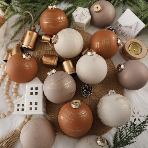 Yunlly 12 Pcs Neutral Christmas Ornament, Brown Ivory Beige, 4'' - Image 2