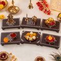 Lineshading 6 PCS Diwali Wooden Pooja Stand Chowki, Brown, Rectangle by Lineshading