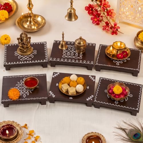 Lineshading 6 PCS Diwali Wooden Pooja Stand Chowki, Brown, Rectangle by Lineshading
