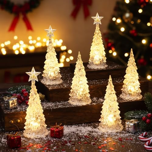 Glooglitter 6 Pcs Acrylic LED Christmas Tree, 5'', 6'' by Glooglitter