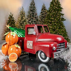 Zaer Ltd. Metal 18.5" Long Multi-Seasonal Christmas and Harvest Pickup Truck with Metal Tree, Pumpkins, and Matching Side-Magnet Sets (Antique Red) by ZaerLtd