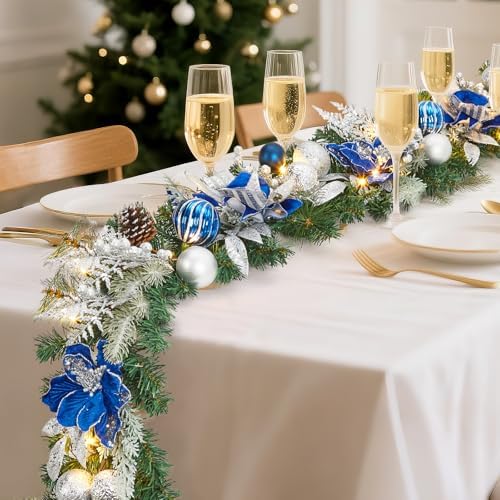 Garvee 6 Ft Christmas Garland with Lights for Mantle, Blue Silver - Image 7