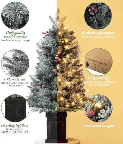 3FT Prelit Snow Flocked Christmas Tree with Prelit Premium 70 LED 8 Mode Battery Powered Mini Small Xmas Tree for Christmas Decoration Gift,Home,Office,Outdoor,Indoor with Classic Black Base-2PCS - Image 5