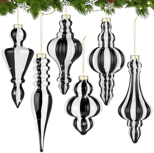 Soaoo 6 Pcs 6.3 in Black and White Mercury Glass Finial Christmas Ornaments by Soaoo