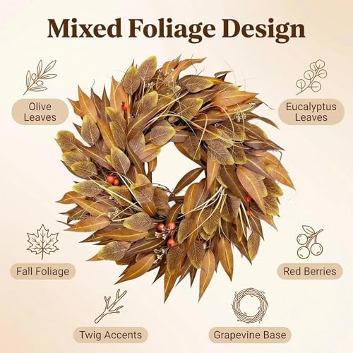 24 Inch Fall Wreath for Front Door, Autumn Leaves for Thanksgiving Decor - Image 7