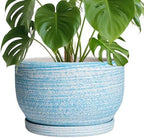 SQOWL Ceramic Plant Pots - 10 Inch Ceramic Flower Pots with Drainage Hole and Saucer, Round Large Planter for Indoor Outdoor, Decorative Modern Planter, Kitchen Decor, House Warming Gifts, Blue by SQOWL
