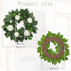 20" Artificial Wreath for Front Door White Camellia Wreath Greenery for Easter Spring Housewarming Wedding Farmhouse Mantel Door Decoration - Image 2