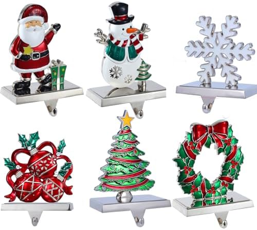 XIUSHE Stocking Holder Set of 6-Christmas Tree Stocking Hanger for Mantel-Metal Weighted Christmas Stocking Holder for Fireplace Mantle-Tropical Farmhouse Stocking Holder by XIUSHE