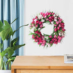 IUIBMI 20 Inches Artificial Door Wreath Spring Tulip Wreath for Front Door, Mothers Day Artificial Flower Wreaths with Pink Tulips for Wall Window Party Wedding Decor - Image 2