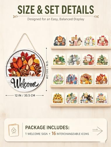 Interchangeable Welcome Sign for Front Door, 12 Inch Wood Hanging Sign，setA - Image 3