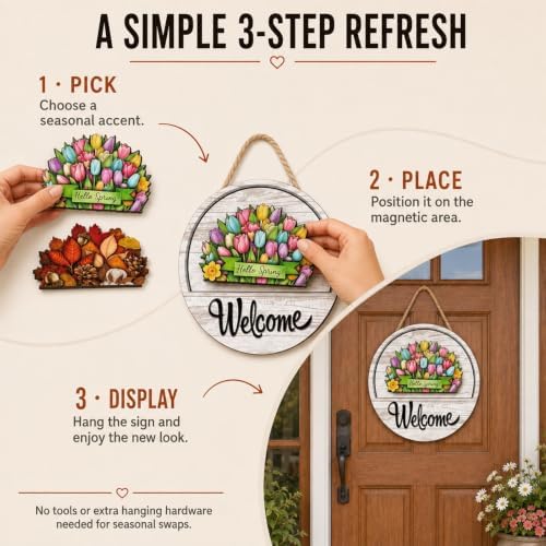 16-Piece Interchangeable Welcome Sign for Front Door, Wood Decor，2 - Image 6